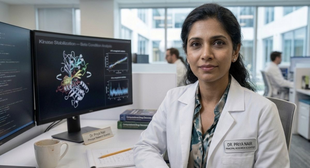 Dr. Priya Nair at her workstation